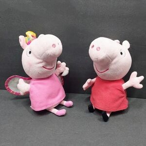 TY Beanie Babies 8"t Peppa Pig Red Dress & Pink Fairy Princess Plush (Lot of 2)